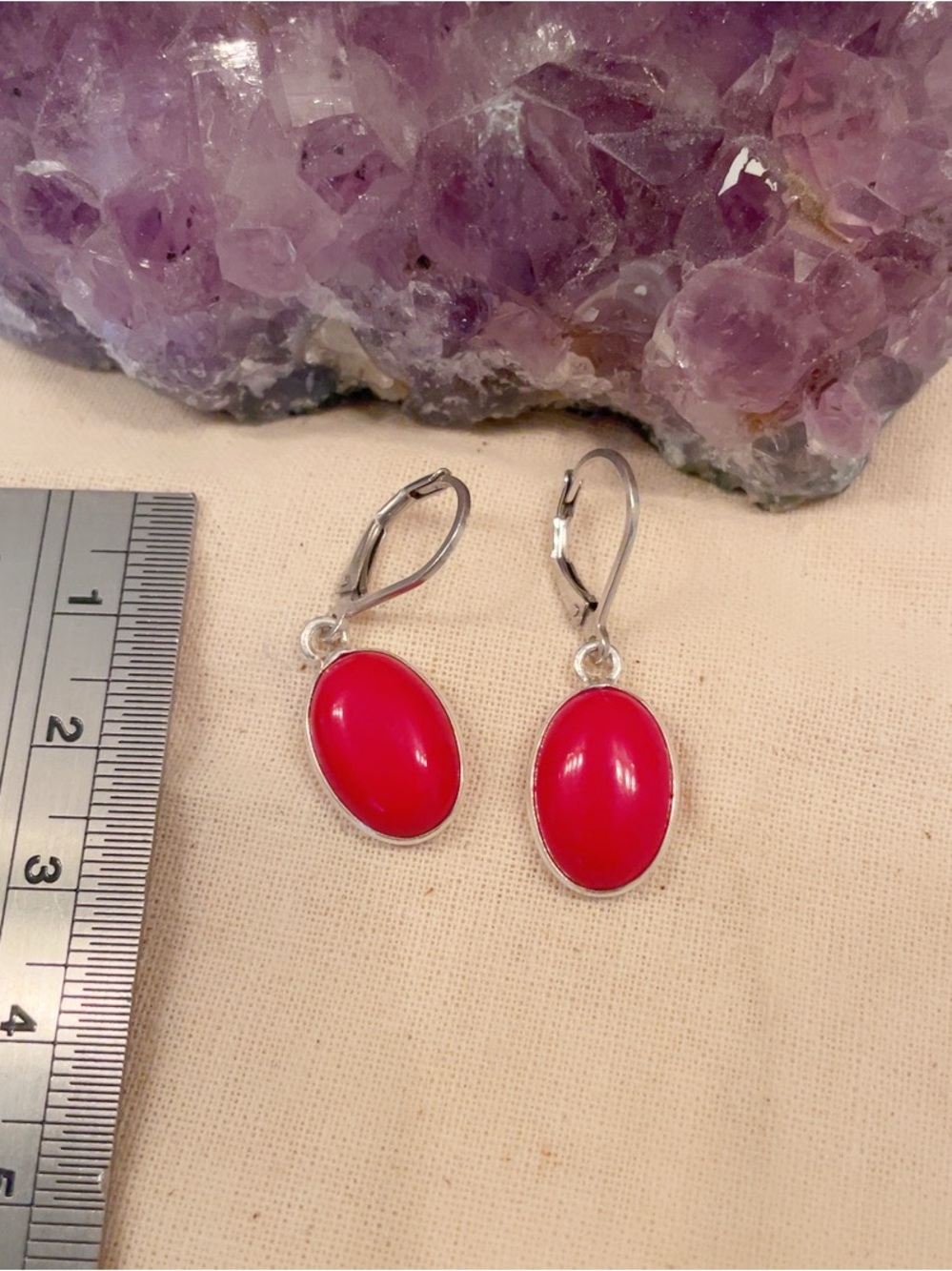 925K Sterling Silver Genuine Coral Dangle Earrings